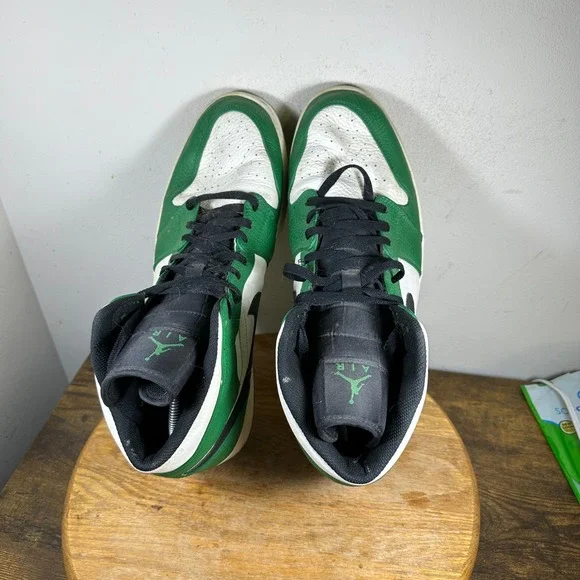 Air Jordan 1 mid Pine Green White Black Men's Sneakers Size 16 852542-301
